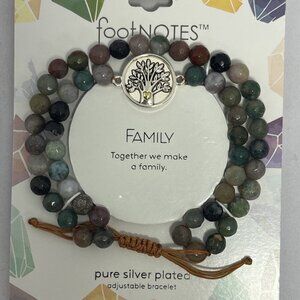 FOOTNOTES Silver Over Brass Adjustable‎ Bracelet FAMILY OS Red Jasper Tree Charm